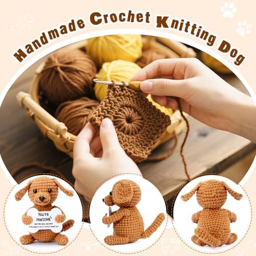 Crochet Dog Puppy Small Funny Gifts for Women Men Girls Boys, Mini Cool Cute Stuff Things Presents, Birthday Christmas Stocking Stuffers Ornament Desk Decor, Emotional Positive Support Crochet Animals