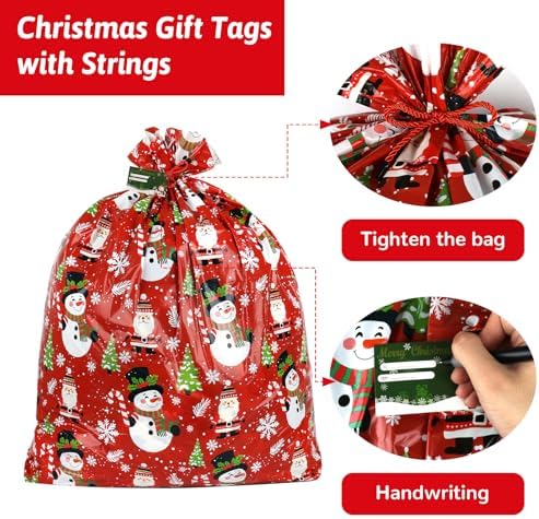 2 Pcs Large Christmas Gift Bags 44" X 36", Oversized Xmas Gift Sack with Tag & Tie, Jumbo Giant Plastic Santa Bag for Wrapping Huge Presents Christmas, Birthday, Party, Baby Shower