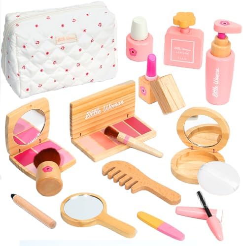 Wooden Pretend Makeup Kit for Toddlers: Non Toxic Mess Free Play Makeup Toy Set for 2 3 4 Year Old Girls - Perfect Toddler Montessori Toys Christmas Birthday Gift Ideas