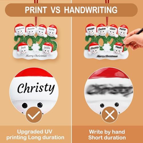 DPDP Personalized Christmas Ornaments 2025 - Family Ornament 2025, Resin Custom Christmas Ornament with Glitter Year, Snowman Xmas Tree Decorations, Customized Names & Text - Family of 5