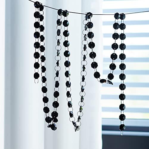 H&D 6FT Glass Crystal 14mm Octagon Beads Chain Chandelier Prisms Hanging Wedding Garland Christmas Decor (Black)