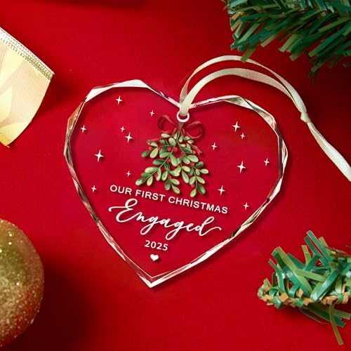 Engagement Gifts for Couples,First Christmas Engaged Ornament 2025 - Engagement Gifts for Women Glass Engaged Christmas Ornament