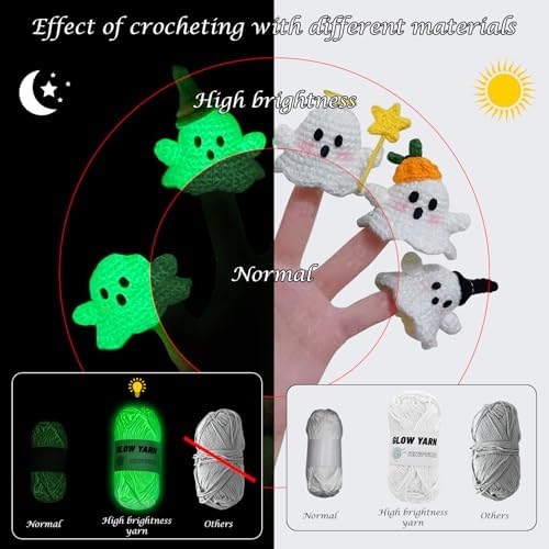 2 Rolls Yarn for Crocheting - Glow in The Dark Yarn for Crochet for DIY Art, Knitting and Crafts, 55 Yard Per Roll Beginner Crochet Kit for Adults, Christmas Halloween Decorations (White+Blue)