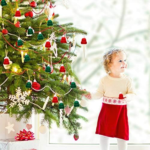 Chuangdi 24 Pieces Mini Knitting Hats Mini Doll Hats for Christmas Ornaments DIY Art and Craft(Green, Red)