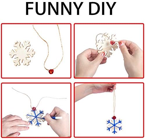 158 Pcs Wooden Christmas Ornaments Unfinished, 50 Pcs Wood Slices in 10 Shape Christmas Crafts with Bells, Twine&Pens DIY Wooden Christmas Ornaments
