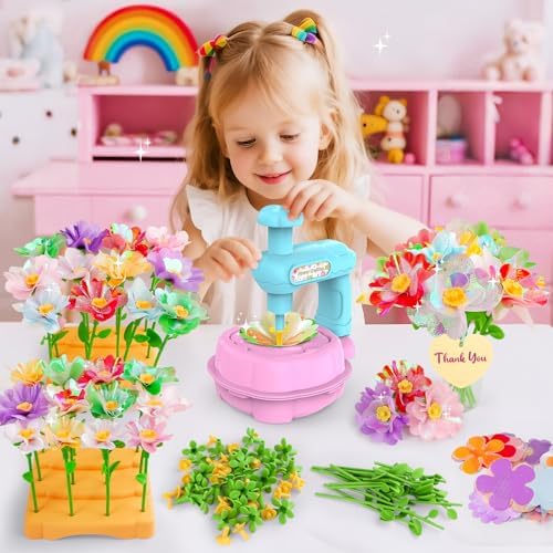 Wwzzey Fabric Flower Bouquets Toys - Arts and Crafts for Kids Ages 4-8 8-12, Kids Crafts DIY Kit with Blessing Cards, Birthday Christmas Gifts for 4 5 6 7 8+ Year Old Girls Boys