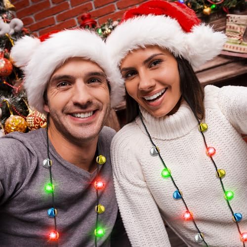 Christmas Light Necklace, 3Pcs Bells Light up Christmas Necklace, Jingle Bells Xmas Necklaces Women Men, 3 Modes Party Favors Ugly Sweater Holiday Party Supplies Accessories
