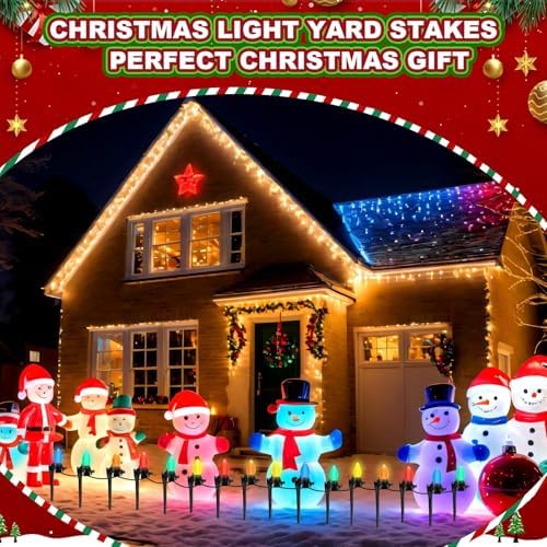 Augshy 24 Pack Christmas Light Stakes, 7.5 inch Yard Lawn Holiday Light Ground Stakes for C7 C9 Outside String Lights Universal Outdoor Light Holders for Christmas Decoration Garden Lawn Path Black