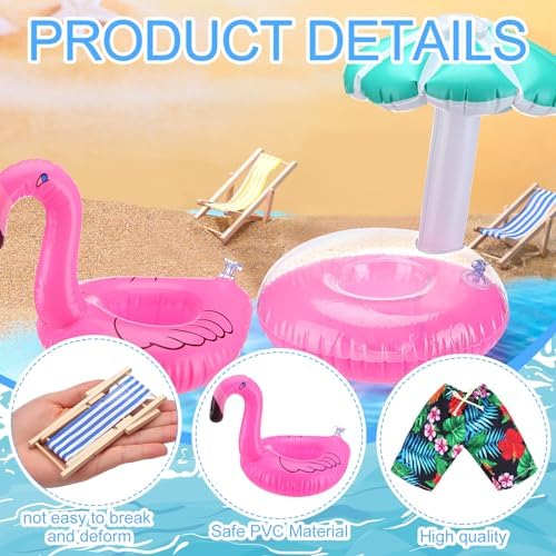 2 Pack Christmas Elf Accessories Beach Elf Clothes Miniature Beach Prop Set Include Chair Swim Ring Sunglasses for Christmas Decoration Accessories