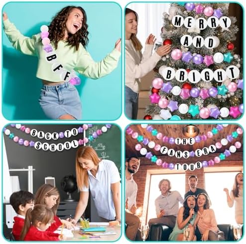 103 Pcs Giant Friendship Bracelet Garland DIY Birthday Halloween Christmas Jumbo Friendship Bracelet Banner Kit Famous Singer Customizable Party Wedding Decor(Pearlescent Macaron Color)