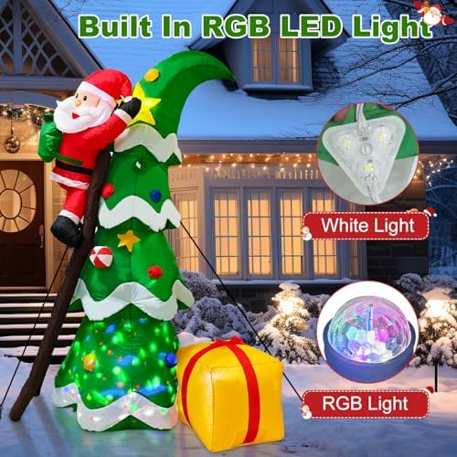 7ft Christmas Inflatables Outdoor Decorations, Christmas Blow up Santa Claus with Tree Built-in Rotating Colorful LED Lights, Xmas Holiday Party Indoor Outdoor Décor for Yard Lawn Garden