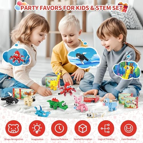 Party Favors for Kids - 24 Pack 72 Kinds of Animals Building Block Toy Stocking Stuffers Classroom Prizes Goodie Bags Easter Gifts Building Set, Christmas Birthday Gift for Boys Girls Ages 6-12+