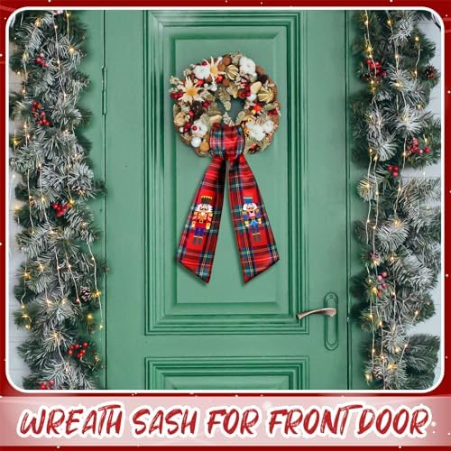 Wreath Sash for Front Door Wreath Satin Sash Blank Sashes Embroidery Monogram Yard Doorway Indoor Outdoor Wall Ribbon Bow Home Decor(Red, Black,Christmas Nutcracker)
