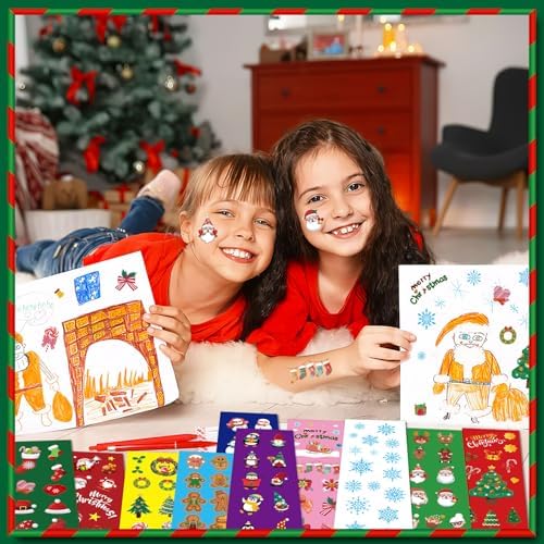 FEBSNOW Christmas Stickers, 100 Sheets Christmas Stickers for Kids Over 1300pcs Vinyl Waterproof Xmas Scrapbook Stickers Holiday Crafts Snowman Snowflakes Stickers Christmas Party Favors Gifts Decor