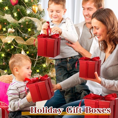 Cholemy 5 Pcs Square Nesting Boxes Decorative Gift Boxes with Lid and Ribbon Assorted Sizes Wrap for Wedding, Halloween, Thanksgiving, Christmas, Anniversary, Birthday, Bridal Party(Shiny Red)
