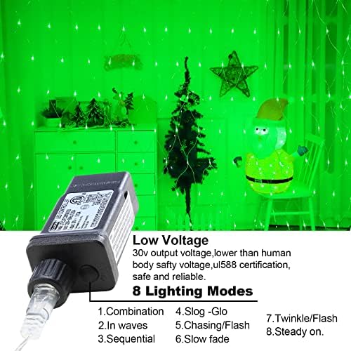 Green Halloween Christmas Net Lights Outdoor Decorations,9.9ft x 6.6ft 264 LED Indoor Twinkle Mesh Bush String Lights,IP44 Waterproof 8 Modes Fairy Netting,Low Voltage Plug-in for Garden,Patio