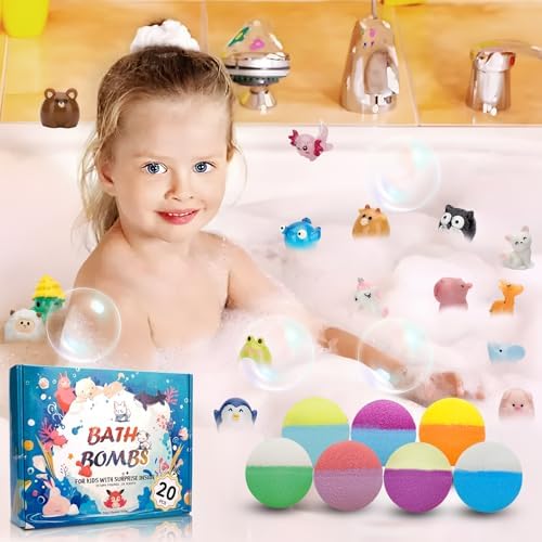 20 Pack Bath Bombs for Kids with Surprise Inside Bubble Bath Toys Organic Natural Bath Bombs Set Stocking Stuffers Birthday Christmas Gifts for Kids 3 4 5 6 7 8 Years Old Boys Toddlers Girls