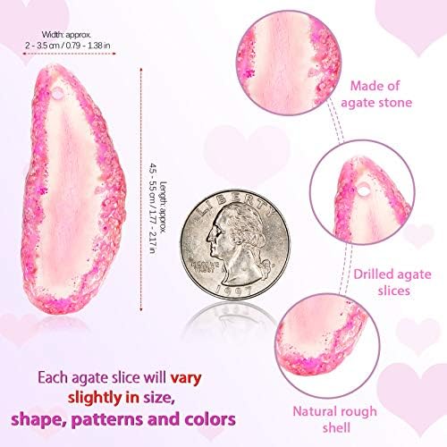 Hicarer 16 Pcs Agate Slices Polished Agate Slices with Holes Irregular Pendants Stone Bulk Drilled Geode Slivers for Christmas Women DIY Craft Gifts Jewelry Making(Mix Colors)