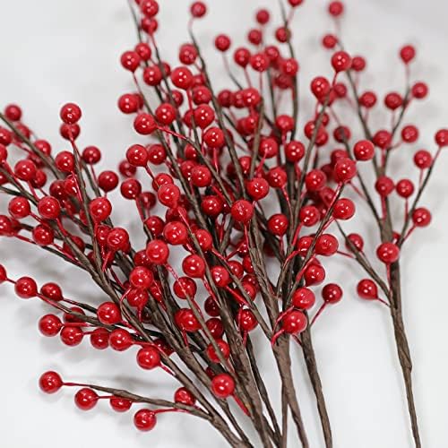 12Pcs Artificial Red Berries Stems, 13.5" Waterproof Burgundy Berry Branches for Home Holiday Wedding DIY Christmas Tree Wreath Flower Decor