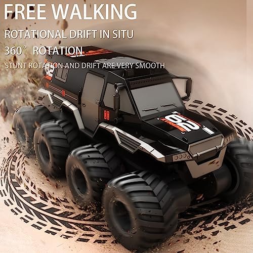 2 Batteries RC Car Toys, 8WD 2.4G 1:12 Big Waterproof Monster Truck Toys, Amphibious Remote Control Car for Boys 4-12, Gift Birthday Christmas for 7 8 9 10 11 12 Year Old Boys/Girls -Black