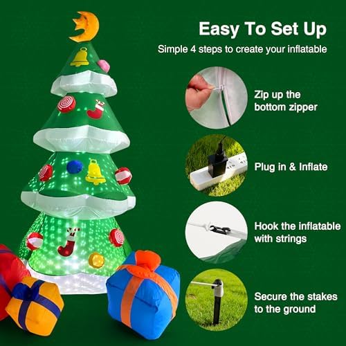 COOLWUFAN 7.5 FT Inflatables Christmas Tree Decoration, Christmas Inflatables Blow Up Yard Decoration with 3 Gift Boxes & Built-in LEDs for Christmas Decorations, Indoor Outdoor Yard Garden Lawn Decor