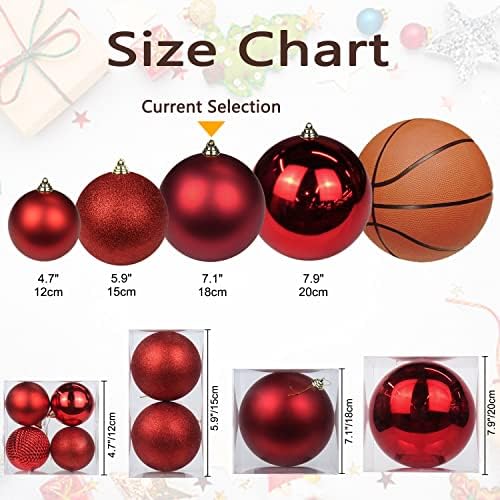 Christmas Ornaments Balls 7.1" Large Christmas Decorations Xmas Tree Shatterproof Big Red Christmas Ball Ornaments with Hanging Loop for Wedding Holiday Halloween Party Indoor Outdoor Decor