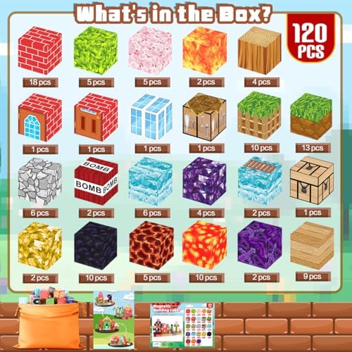 120PCS Magnetic Blocks - Building Toys for Boys Girls, 1'' Magnetic Cubes, STEM Sensory Toys, Christmas Birthday Gifts for Kids Ages 3 4 5 6 7 8 9