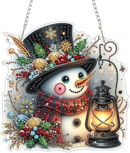WUDWL Decor for Home Diamonds Art kit Hanging Decorations, Christmas Snowman Suncatchers Diamonds Painting Kit for Adult Gift DIY 5D Diamonds Dots, Special Crystal Diamond 8x8 inch