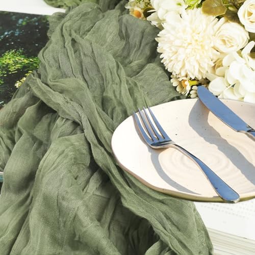 12 Pack Sage Green Cheesecloth Table Runner 10ft Boho Gauze Cheese Cloth Table Runner Rustic Sheer Runner 120 inch Long for Christmas Wedding Bridal Baby Shower Birthday Table Decorations