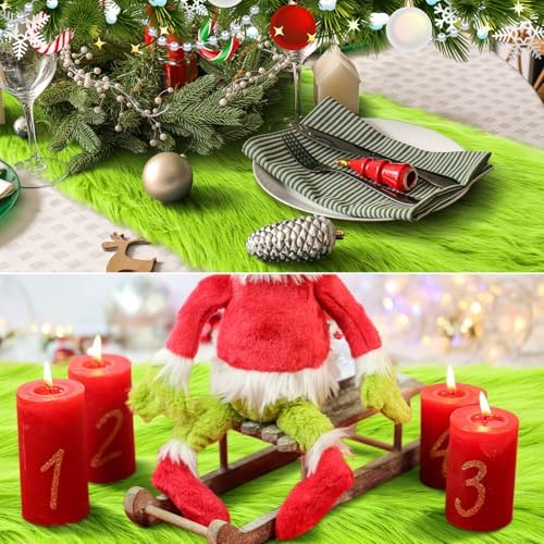 1 Pcs Christmas Green Faux Fur Table Runner Whimsical Lime Green Christmas Table Runner 13'' x 72'' Holiday Party Kitchen Fireplace Dining Room Home Decoration