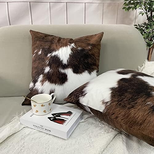 TOMWISH Pack of 2 Throw Pillow Covers Christmas Cowhide Printing Western 18x18 Pillow Cover,Decorative Throw Pillows Cushion Covers for Home Living Room Sofa Bedroom