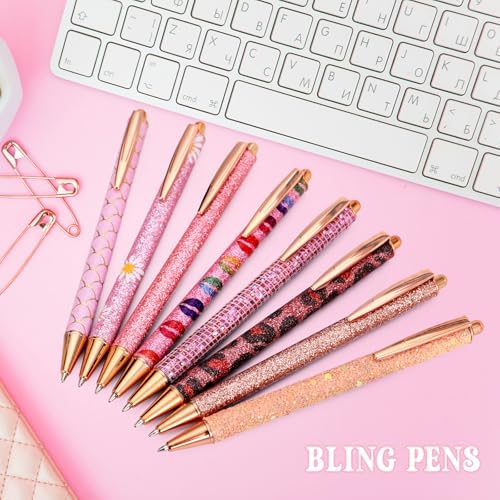 WY WENYUAN 8 Pcs Pink Sparkly Pens for Women - Cute Glitter Ballpoint Pens with 10 Refills, Elegant Girl Pens for Office, School, Christmas & Graduation Gifts (Pink Shimmering)