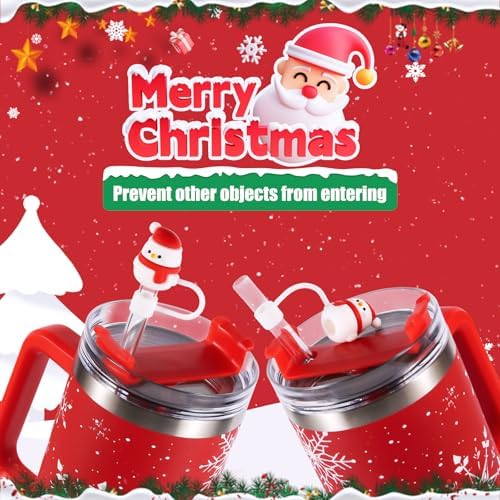 10pc 3D Christmas Straw Topper for Stanley 2025 New Silicone Reusable Christmas Straw Covers with Cup Accessories for Stanley 30&40 Oz Tumbler Cup Christmas Gift(Christmas style B)