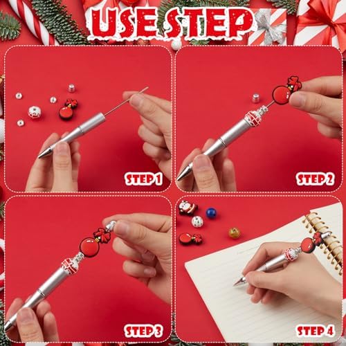 Ctosree 36 Sets Christmas Beadable Pens, Beadable Pens Kit Christmas Beads Bulk xmas DIY for Kids Students School Xmas DIY Making Gift
