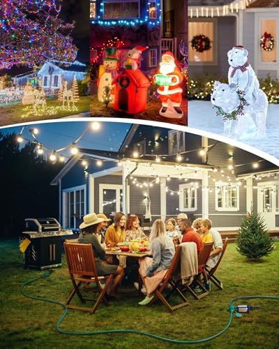 Outdoor Extension Cord Multiple Outlet, 50 Ft Christmas Light Extension Cord Evenly Spaced 6 Outlets Plugs with Safety Cover, 16/3 SJTW Green Extension Cord Outdoor Waterproof