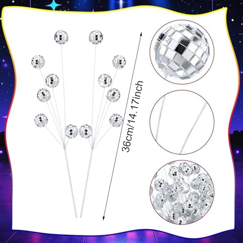 12 Pcs Disco Ball Ornaments Silver Christmas Ornaments Disco Balls Party Decorations Glitter Mini Flower Picks Sticks Bulk 14 Inch Sticks Planter Vases Glitter Stems for Crafts Decor