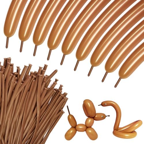 100Pcs 260 Balloons Brown Long Balloons for Balloon Garland Thickening Skinny Latex Twisting Balloon, Brown long balloons for tying Animals Modeling Christmas Birthday Party Decorations. (Cocoa)