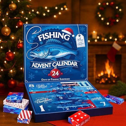 Fishing Advent Calendar 2025 Men Teen Boys, 24 Days Countdown to Christmas Calendar with Assorted Fishing Accessories Surprise Gifts for Father Brother Husband