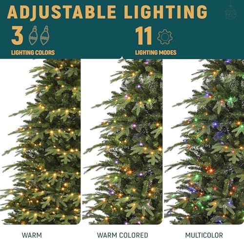 YITAHOME 7.5FT Prelit Slim Fraser Grande Christmas Tree with Remote Control, Artificial Hinged Drooping Pencil Prelit Holiday Christmas Tree w/ 2199 Mixed PE & PVC Tips, 400 Lights & 11 Light Modes