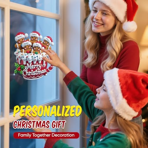 Merry Christmas - Personalized Gingerbread Family Decal, Custom Name Gingerbread Christmas Fridge Magnet for Refrigerator, Xmas Family Fridge Stickers 2025, Holiday Kitchen Decor