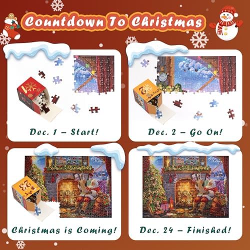 Becko US Christmas Puzzle Advent Calendar 2025 Puzzles for Adults, 1008 Pieces Jigsaw Puzzles, 24 Days Countdown to Christmas Thanksgiving Holidays, Xmas Puzzle as Decorations (Santa Claus)