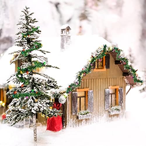 Chunyin 4 Pcs Dollhouse Miniature Christmas Holiday Garland with Lights Mini Wreath for 1/6 1/12 Decorations Fireplace Kitchen Accessories, 11.81 Inch, Lamp Beads Can't Light, Green