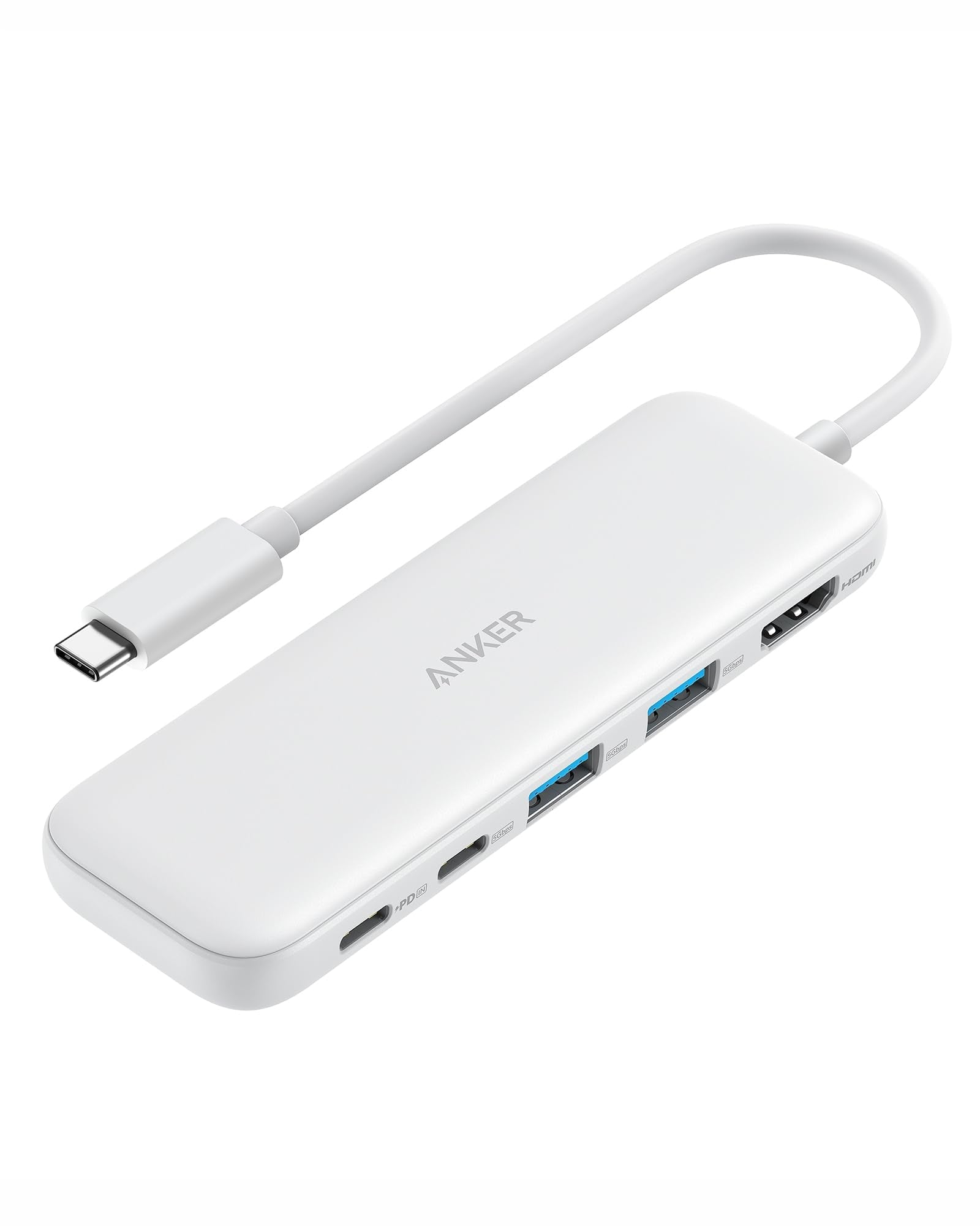 Anker USB C Hub, 5-in-1 USBC to HDMI Splitter with 4K Display, 1 x Powered USB-C 5Gbps & 2×Powered USB-A 3.0 5Gbps Data Ports for MacBook Pro, MacBook Air, Dell and More (White)