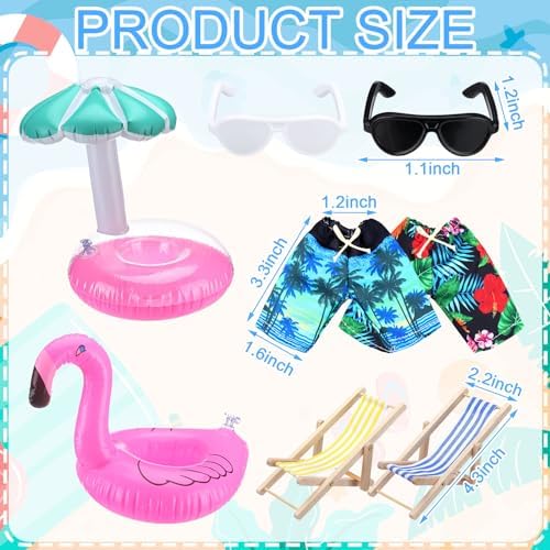 2 Pack Christmas Elf Accessories Beach Elf Clothes Miniature Beach Prop Set Include Chair Swim Ring Sunglasses for Christmas Decoration Accessories