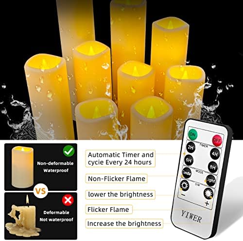 YIWER Waterproof Flameless Candles, Outdoor Battery Operated LED Pillars Candles, Electric Fake Candle Set of 9 with Remotes, Halloween, Christmas Decorations