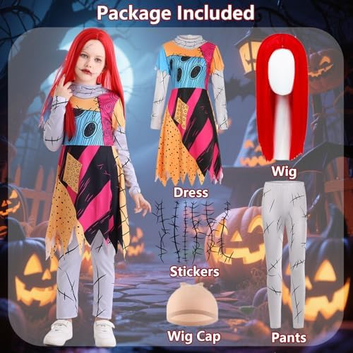 Kids Christmas Nightmare Costume Girls Halloween Costumes Long Sleeve Dress with Patch Movie Character Cosplay Outfit