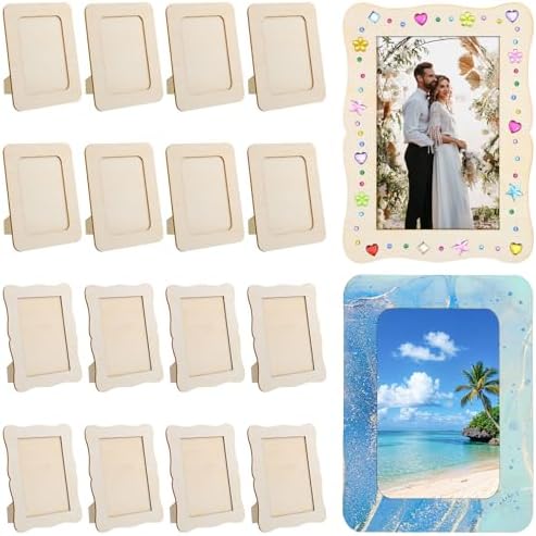 16 Pack Wooden Picture Frames for Crafts, 4" x 6" Photos Wooden Frames,Unfinished Picture Frame Craft for Christmas Birthday Party Wedding Gifts