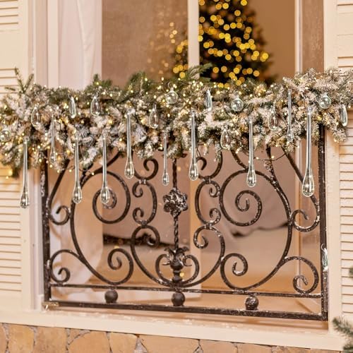 200 Pcs Christmas Tree Ornaments Clear Acrylic Hanging Teardrop Ornaments 5 Styles Christmas Crystal Chandelier Pendant Crystals for Centerpieces Chandelier Wedding Decor (Clear)