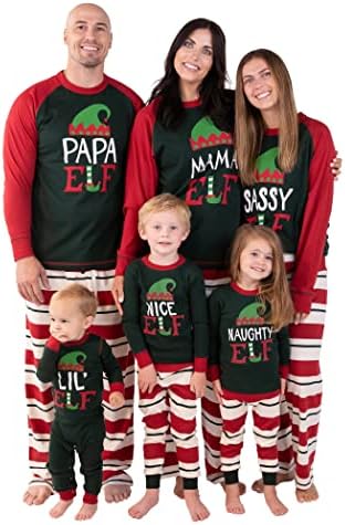 Lazy One Matching Family Christmas Pajamas, Elf Matching Christmas PJs for Family, Adult Tees & Pants Separates