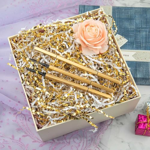 Caleihd 4.5oz Crinkle Cut Paper Shredded Filler Paper for Gift Baskets Gift Box Confetti Paper Shreds Decoration Stuffing for Birthday, Weddings, Anniversaries, Christmas Wrapping White&Gold